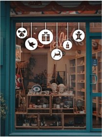Resim Teknik Reklam Noel Mutlu Yıllar Cam Sticker Küreleri Yeni Yıl Yılbaşı Sticker Beyaz 