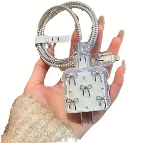 Resim ins Gümüş Epoksi Reçine Kelebek Şarj Bağlantı Ucu, Apple 20w Adaptörle uyumlu, 5 adet Koruyucu Kapak. Çizilmeye Dayanık 