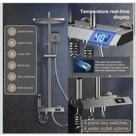 Resim İyem PREMİUM Dijital Göstergeli Piyano Tuşlu Termostatik Banyo Batarya Duş Sistemi (HAM MADDE SARI) 