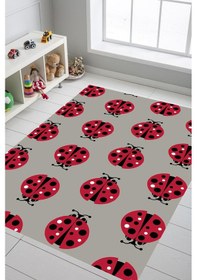 Resim Dijital Baskılı Uğur Böceği Desen Dekoratif Yıkanabilir Kaymaz Taban Çocuk Halısı Çok Renkli 