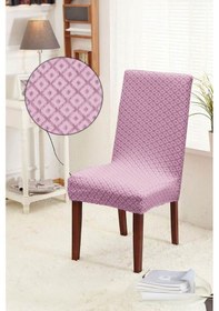 Resim Baklava Desen Sandalye Kılıfı Yıkanabilir Likralı Esnek Lastikli Sandalye Örtü Pembe 