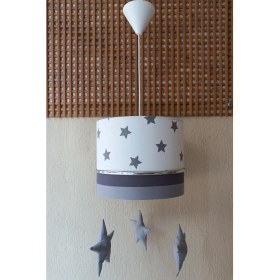 Resim Onay Avize Beyaz Gri Yıldızlı M-370 Sarkıtlı Kumaş Kaplama Avize Çocuk Odası Genç ve Bebek Odası Avize Sarkıt 