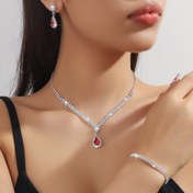Resim Lüks 3 Parça Gelin Takı Seti Kadınlar için, Yapay Elmas Küpe, Kolye, Bileklik, Alaşım, Kaplamasız, Zarif Stil, Günlük Giyim ve Partiler için Mükemmel, Tüm Sezonlar, İdeal Sevgililer Günü Hediyesi 