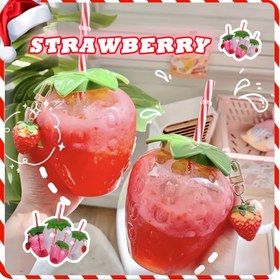 Resim 1 adet Şirin Şeffaf Çilek Bardağı Kapak ve Pipet ile Kawaii Çilek Kupası Süt Çayı Kupası Meyve Kupası Taşınabilir Kupa Parti İçecekleri 