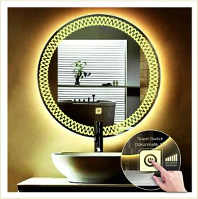 Resim Dnr-Mirror60 Cm Günışığı Ledli Tasarım Kumlamalı Dokunmatik Tuşlu Banyo Aynası Makyaj Aynası Işıklı Ayna 
