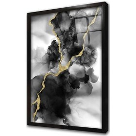 Resim Altın Detaylı Siyah Soyut İkili Çerçeveli Cam Tablo Seti-173498 