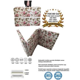 Resim Katlanır Sünger Yatak 70x180x6cm İngiliz Gülü Minder Yatak Fermuarlı 