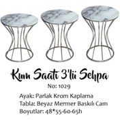 Resim Brc Kum Saati Zigon Beyaz Mermer Desen Metal Çelik Gümüş Renk Kap 