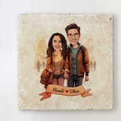 Resim İstiklal Caddesi ve Aşkımız Karikatürlü Taş Bardak Altlığı 