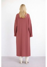 Resim Mamayaga Kadın Tesettüre Uygun Maxi Boy Uzun Kol Spor Şık Örgü Triko Curve Uyumlu Hırka Ceket Gülkurusu 