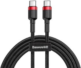 Resim Baseus Cafule, 60 W 3.0 A USB-C & USB-C Hızlı Şarj & Data Aktarımı Kablosu, 1 Metre, Kırmızı - Siyah 
