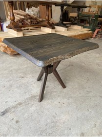 Resim EMEL AHŞAP Masif Doğal Ahşap Kelebek Ayaklı Kütük Masa, 90*90 Cm, Yemek-mutfak Masası 