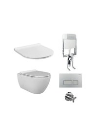 Resim Turkuaz Cerastyle City Rimless Kanalsız Asma Klozet Ve Gömme Rezervuar Tam Set Bella Kapak Beyaz 