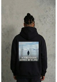 Resim Modi Green Sırt Baskılı Erkek Salaş Stil Siyah Siyah Oversize Hoodie - Survi 2XL 