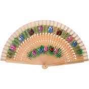 Resim Moveevo Ahşap İki Yönlü Baskılı Dans Fani - Ornamente Açık Desenli, Ev Dekoru Ve Sahne Gösterileri İçin Zarf Katlanır El Fanı 