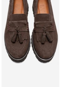 Resim Luvishoes Luvi Shoes Poen Kahverengi Nubuk Hakiki Deri Püsküllü Kadın Loafer Ayakkabı Kahverengi 