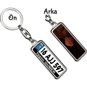 Resim Hediye Zengini Kişiye Özel Harley Davidson Alev Logo Tema Plaka Anahtarlık 