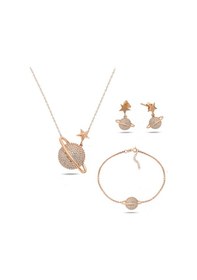 Resim Brezza Lusso Jewelry Rose Gold Gümüş Gezegen Kadın Kolye Küpe Bileklik Seti 