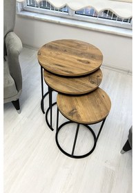 Resim Mln Home Üçlü Zigon Sehpa Takımı, Zigon Sehpa Seti, Ceviz Rengi Üçlü Sehpa Ceviz 