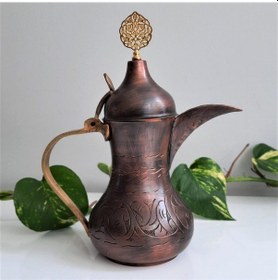 Resim Oksitli Bakır Mırra Dallah Bakır Kahve Demliği 