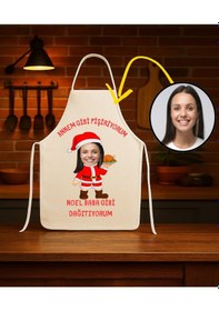 Resim Kişiye Özel Karikatür Fotoğraflı Mutfak Önlüğü Noel Baba Gibi Dağıtıyorum Çok Renkli 