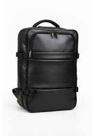 Resim Laptop Sırt Çantası 17.3" İnç Genişletilebilir Siyah Seyahat Uyumlu Usb Aparatlı Deri Görünümlü Siyah 