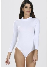 Resim Nbb Kadın Beyaz Uzun Kol Boğazlı Çıtçıtlı Body 