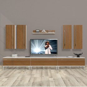 Resim Decoraktiv Eko 8d Mdf Krom Ayaklı Tv Ünitesi Tv Sehpası - Beyaz - Ceviz 