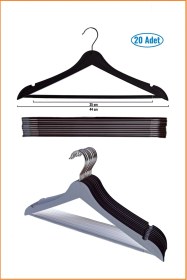 Resim Ahşap Görünümlü Plastik Askı, Elbise Askısı, Gömlek-tişört Askısı Siyah, 20 Adet, 44 cm 