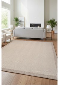 Resim Melaris Halı Yeni Nesil Çerçeveli Sisal Yumuşak Dokuma Kilim Kaymaz Pamuk Taban Bordürlü Halı Bej 