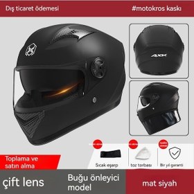 Resim Xinxin Erkek Buğu Önleyici Sıcak Kış Akülü Bisiklet Sürme Tam Kapsamlı Kask Mat Siyah 