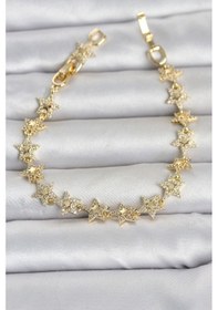 Resim Sıralı Yıldız Model Zirkon Taşlı Gold Renk Pirinç Kadın Bileklik Çok Renkli 90247775 