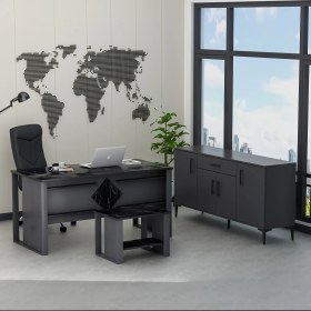 Resim Betroya Boss Ofis Takımı 3'lü Set - Masa Sehpa Konsol Antrasit - Mermer (Sandalye Dahil Değildir) 