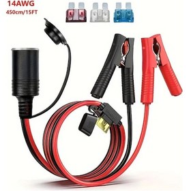 Resim Xuweiwei 15ft Vehicle Plug Akü Bağlantı Kablosu Akü Pensleri 12v Soket Dönüştürücü 14awg Uzantı Kablosu 10a 15a 20a 25a Sigortalı Bakır Tel 