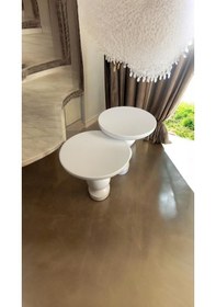 Resim Simillo Wood Wooden Ahşap Beyaz Renk 2'li Set Fitilli Mantar Yan Sehpa Modern Fiskos Kod:5498405544 Beyaz 