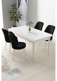 Resim Canisa Concept Nil Serisi, 71x110 Sabit Mutfak Masa Takımı,beyaz Masa 4 Siyah Sandalye Masa Beyaz Sandalye Siyah 