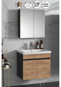 Resim Çiğdem 65 Cm Antrasit Gri Mat-Atlantik Çam Mdf Seramik Lavabolu A Antrasit - Atlantik Çam 