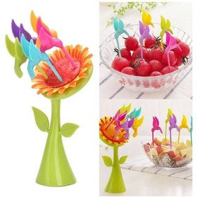Resim Plastik Meyve Çatal Ayçiçeği 5 Kuşlar Çatal Set 