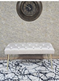 Resim Zafir Gold Kaplama Sivriltme Ayaklı 90 Cm Puf Bench - Puf - Bench - Kasalı Oturak - Oturak - Yatak Ucu Puf Krem 