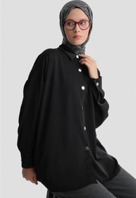 Resim Armine Metal Düğmeli Oversize Tunik Siyah 