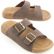 Resim Gezer Erkek Yazlık Suni Deri İki Toka Ayarlanabilir Rahat Taban Günlük Terlik Kahve 