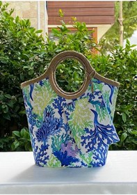 Resim Jüt Hasır Turkuaz Mercan Plaj Çantası Turkuaz 