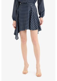 Resim DeFacto Asimetrik Çizgili Yüksek Bel Saten Mini Etek E7265AX25SPNV235 Lacivert 
