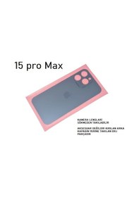 Resim Tkgz Apple Uyumlu iPhone 15 Pro Max Arka Pil Batarya Kapağı - Cam Kapak Geniş Lens Deliği - Mavi Çok Renkli 