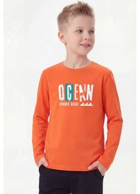 Resim Fyk Kids Yuvarlak Yaka Uzun Kollu Baskı Detaylı Erkek Çocuk Sweatshirt Turuncu 