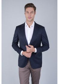 Resim Bisse Comfort Fit Lacivert Mono Yaka Çift Yırtmaçlı 6 Drop Erkek Yün Ceket Pck24k24204 D39 Lacivert 