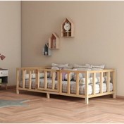 Resim Hft Home Kapılı Unisex Montessori Bebek ve Çocuk Karyolası Doğal Ahşap Yatak 