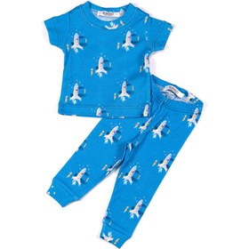 Resim Berkiddo Erkek Bebek Mavi Uzay Desenli Kısa Kollu Pijama Takımı 