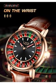 Resim LRS STORE LIGE Roulette Special Edition - Lüks Rose Gold Deri Kordonlu Erkek Kol Saati Rulet Saat 