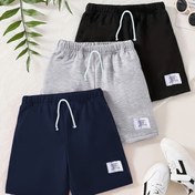 Resim 3 adet Genç Erkek Yazlık Spor Şort Takımı, Düz Renk İngiliz Baskılı Tatil Stili, Örme Esnek Rahat Kemer Elastik Bel, Günlük Giyim ve Dış Mekan Aktiviteleri, Tatil, Koşu, Bisiklet Her Sahne İçin Uygun, Dış Mekan İçin 